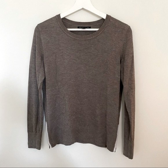 Banana Republic Sweater Brown Tan Crew Neck Long Sleeve Side Zipper Small Petite - Picture 1 of 7